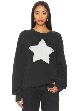 NWT XS Black The Laundry Room Oversized Rhinest Star Jumper Sweatshirt